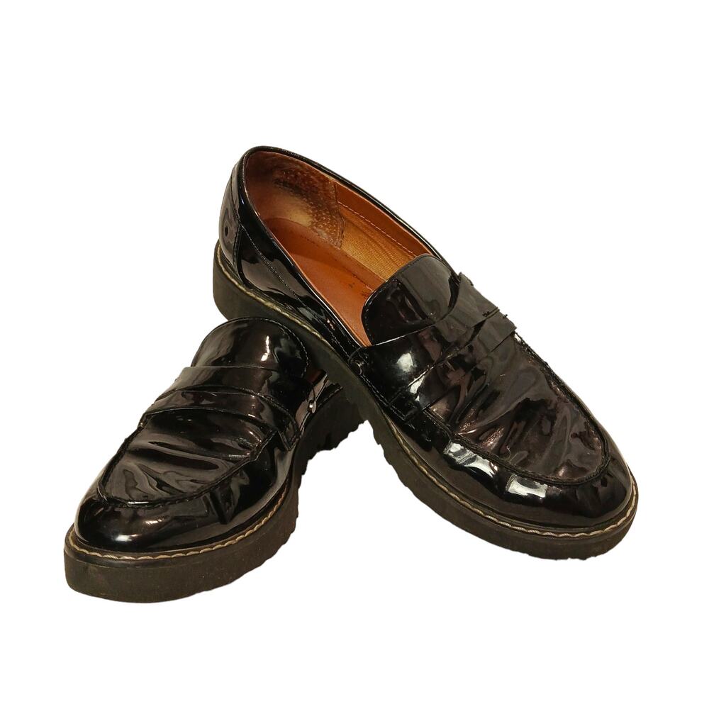 FRANCO SARTO Black Patent Lug Sole Loafers 6M Retro Goth Preppy